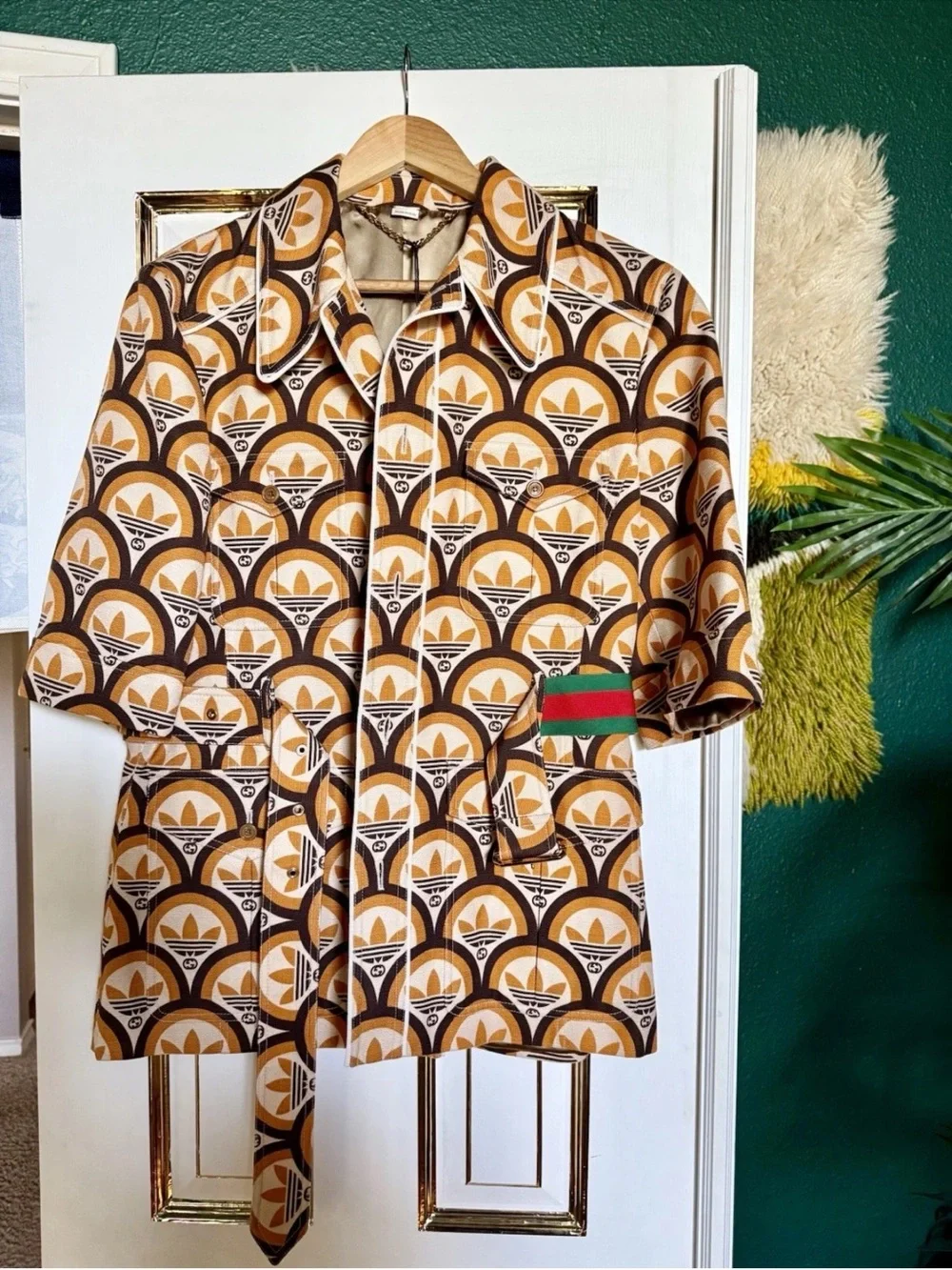 Gucci Orange and Brown Geometric Short-Sleeve Button-Down Shirt